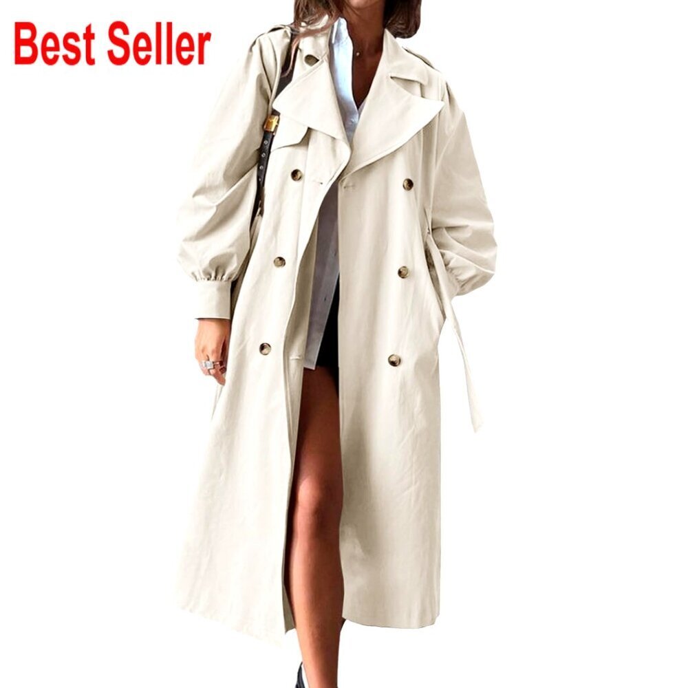 Oversized Double Breasted Trench Coat Classic Elegant Lapel Belted Outerwear